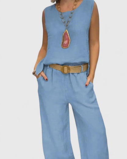 Cleo | Sleeveless Top & Belted Wide Leg Pants Set