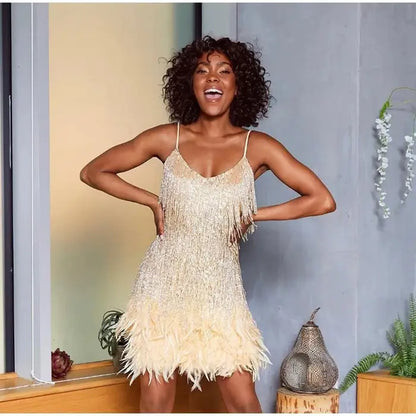 Fleur | Pink Feather Sequin Mini Dress