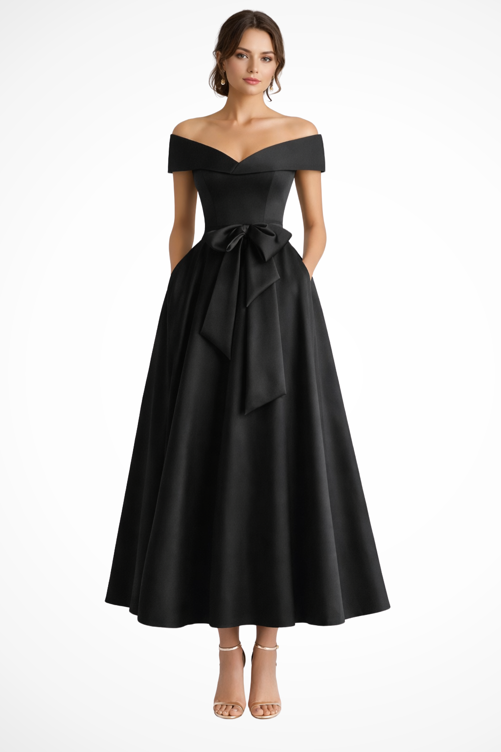 Delphine | Off Shoulder Bow Midi Dress