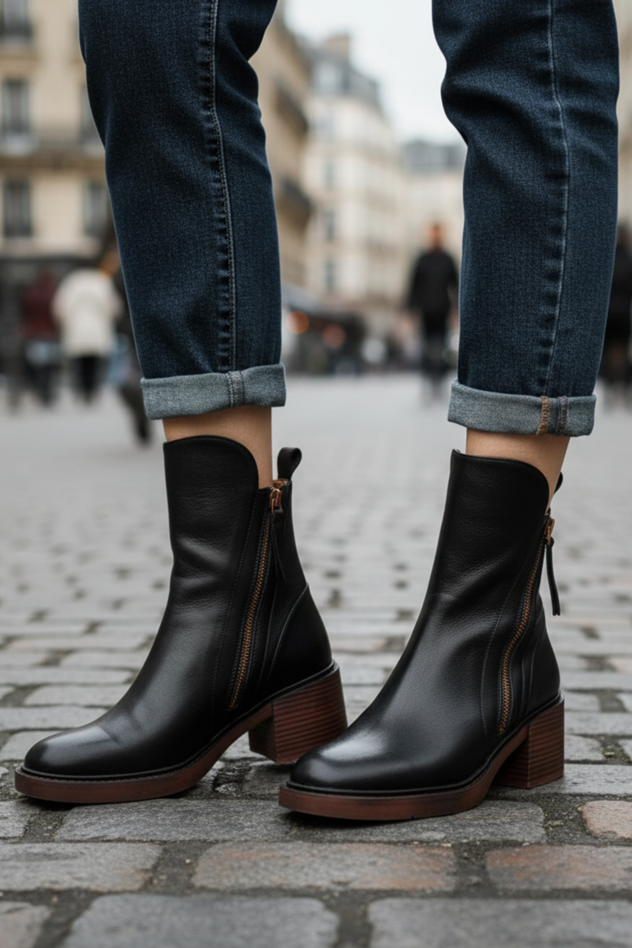 Gracelyn | Black leather boot with a comfortable heel, elegant and timeless