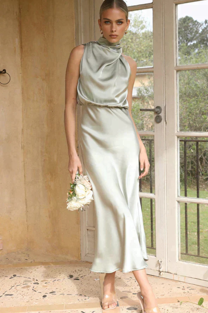 Amelina | Satin Halter Midi Dress