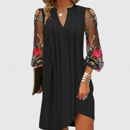Donna | Sheer Sleeve V Neck Mini Dress