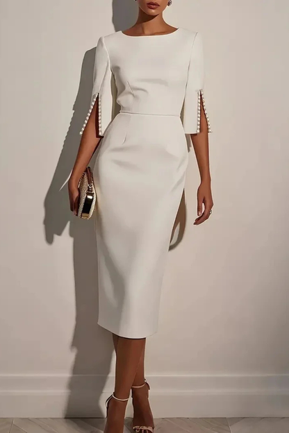 Odette | Beaded Sleeve Fitted Midi Dress