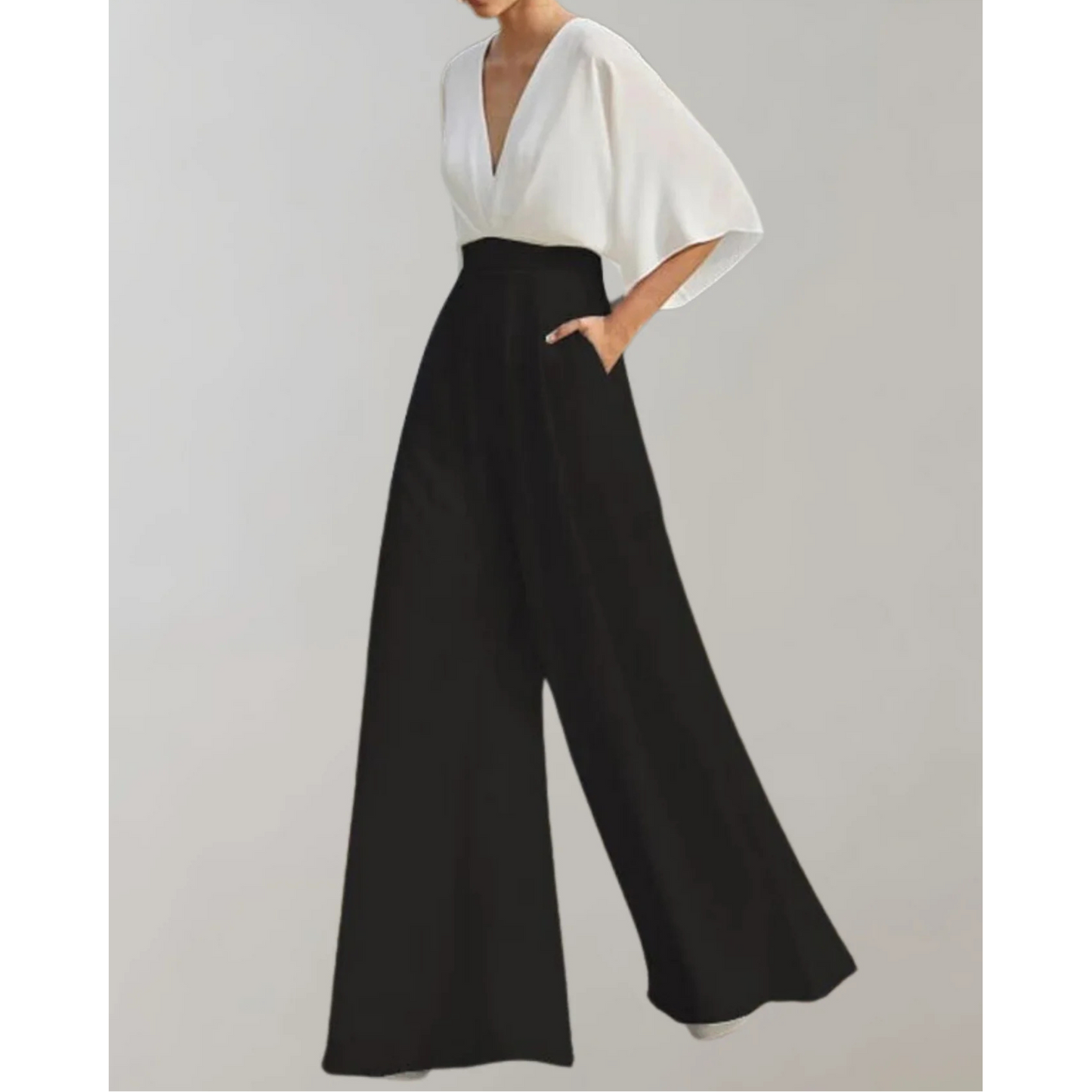 Vivienne | Draped Sleeve Wide Leg Jumpsuit
