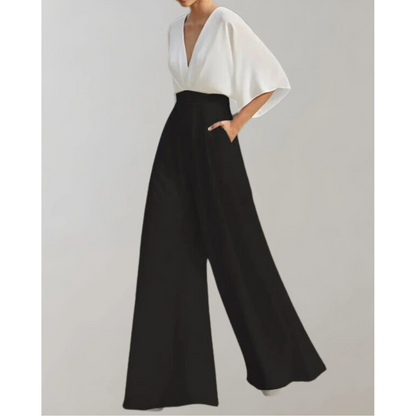 Vivienne | Draped Sleeve Wide Leg Jumpsuit