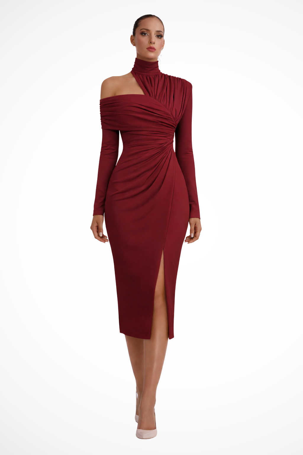 Thalia | One Shoulder Draped Midi Dress