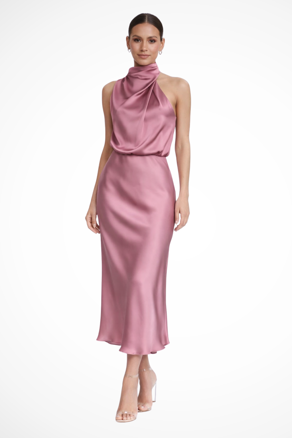 Amelina | Satin Halter Midi Dress