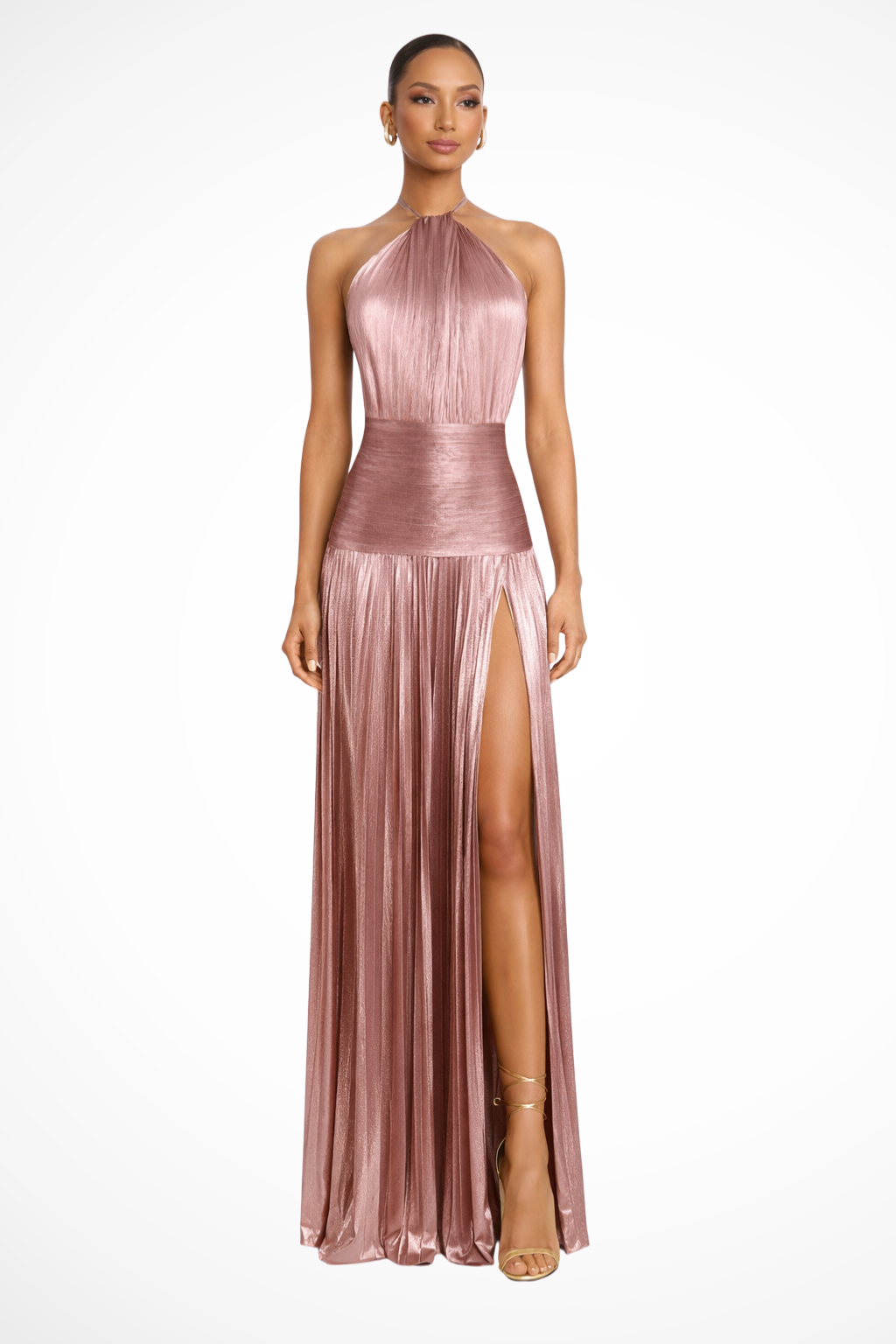 Serena | Pleated Halter Wedding Guest Maxi Dress
