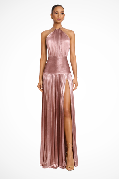 Serena | Pleated Halter Wedding Guest Maxi Dress