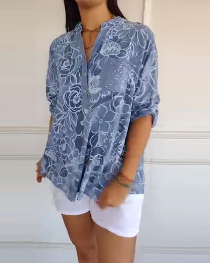 Bellina | Floral Print Blouse With Rolled Sleeves