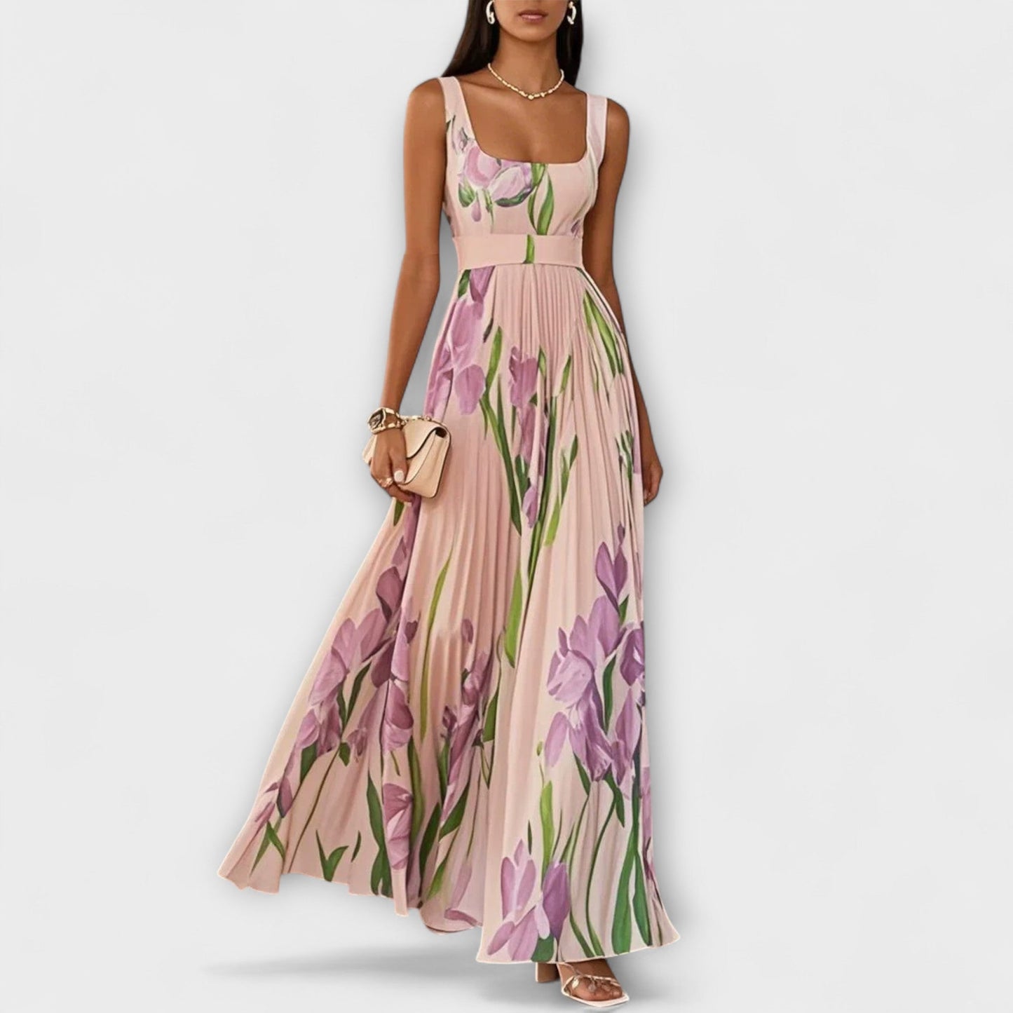 Josephine | Square Neck Floral A-Line Prom Midi Dress