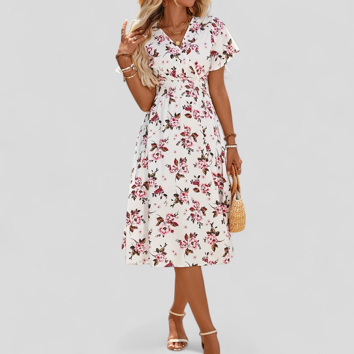 Roselle | Floral V Neck Midi Dress