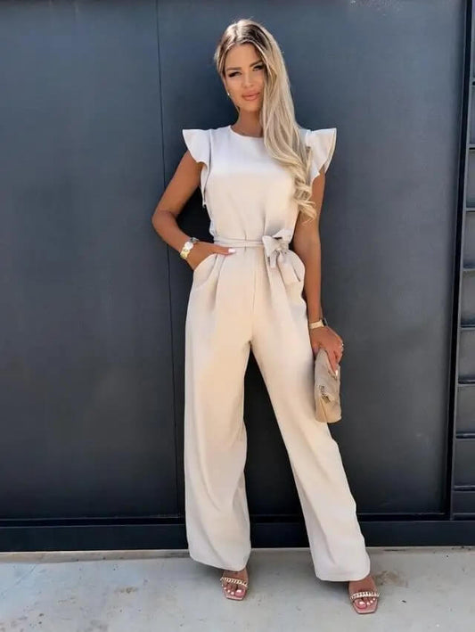 Evelina | Belted Flutter Sleeve Jumpsuit
