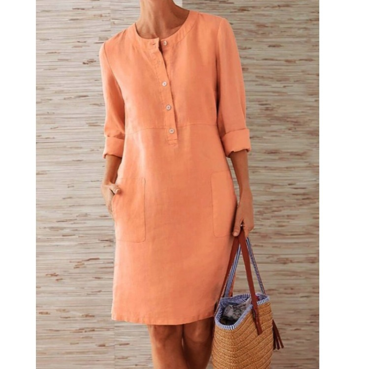 Clémentine | Button-Front Shift Midi Dress with Pockets