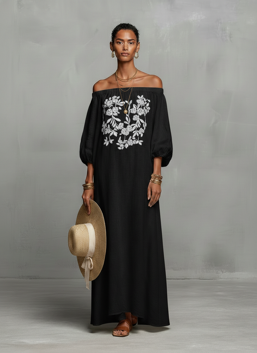 Ondine | Off-Shoulder Embroidered Maxi Dress