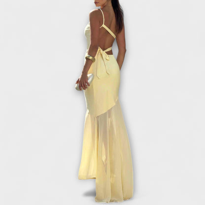 Solene | One Shoulder Sheer Hem Prom Maxi Dress