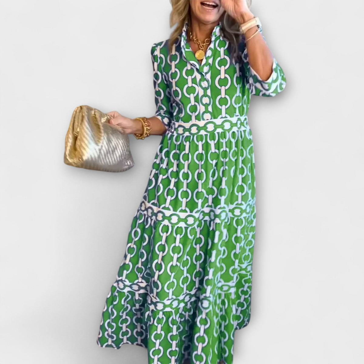 Runa | Collared Tiered Long Sleeve Midi Dress