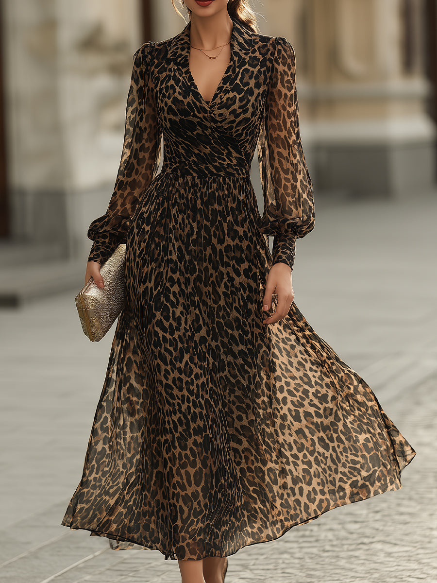 Imara | Leopard Print Long Sleeve Maxi Dress
