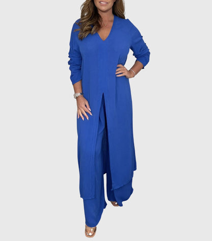Marisela | V Neck Blouse & Wide Leg Pants Set