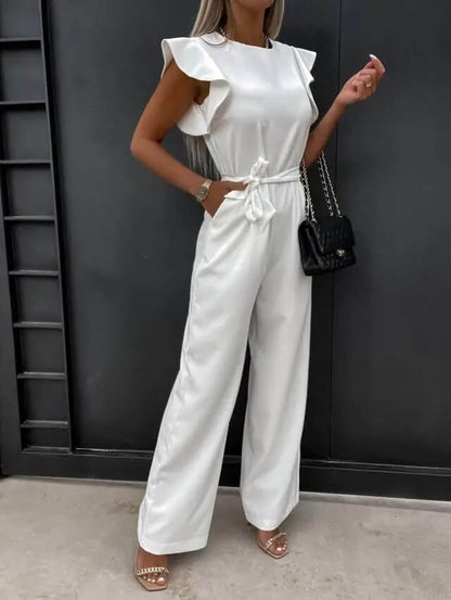 Evelina | Belted Flutter Sleeve Jumpsuit