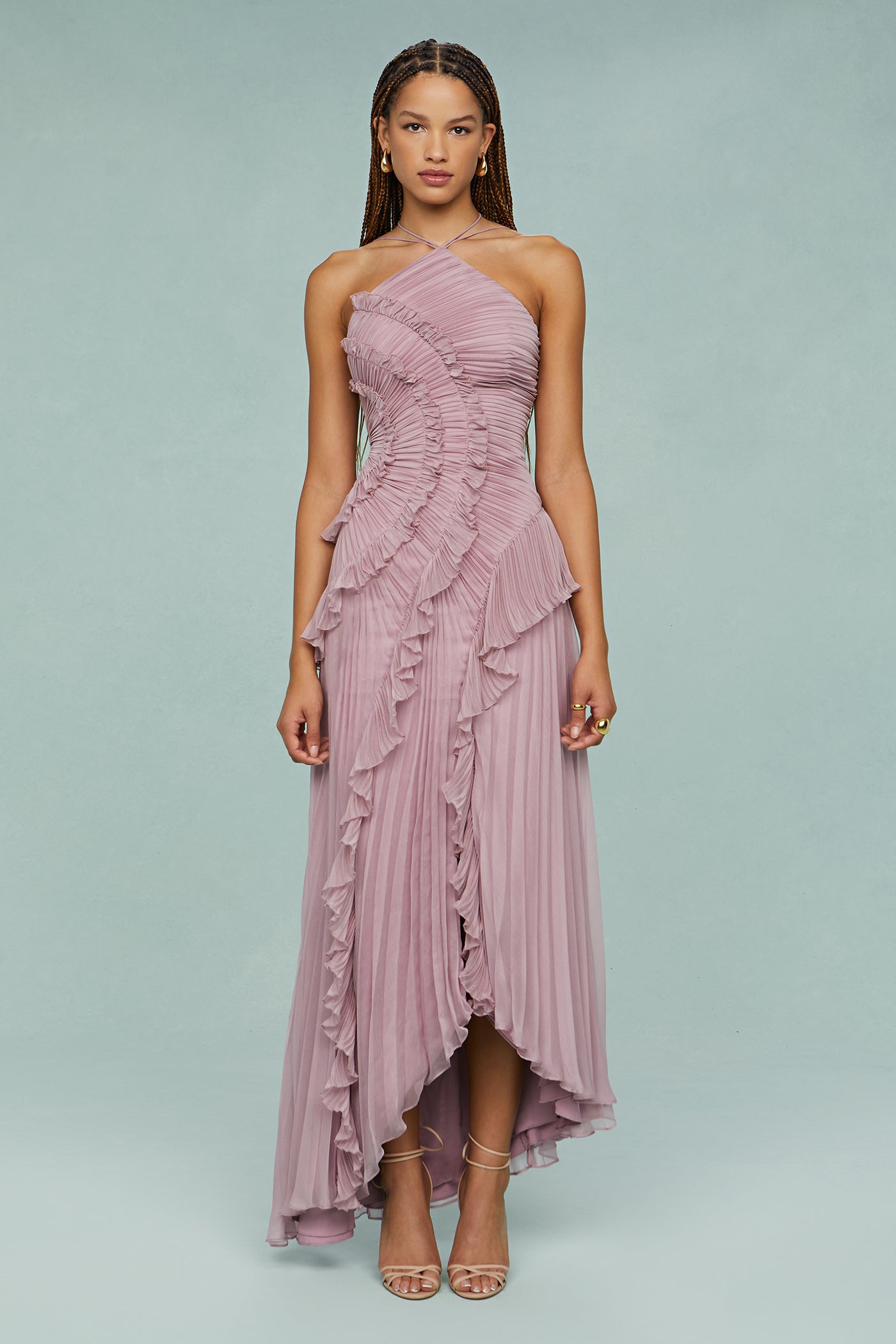 Vespera | Halter Pleated Formal Maxi Dress
