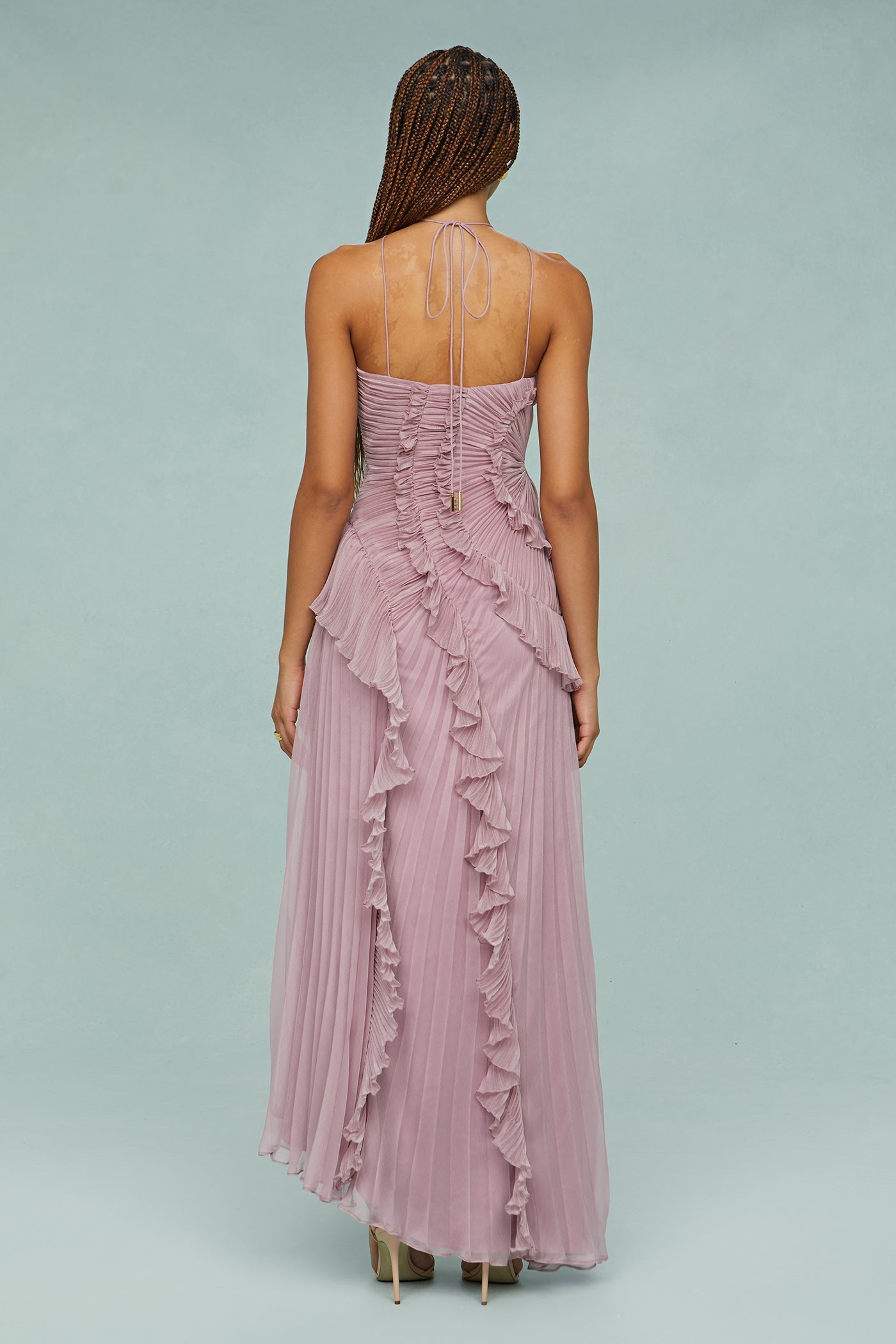 Vespera | Halter Pleated Formal Maxi Dress