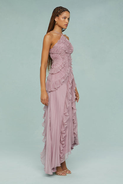 Vespera | Halter Pleated Formal Maxi Dress