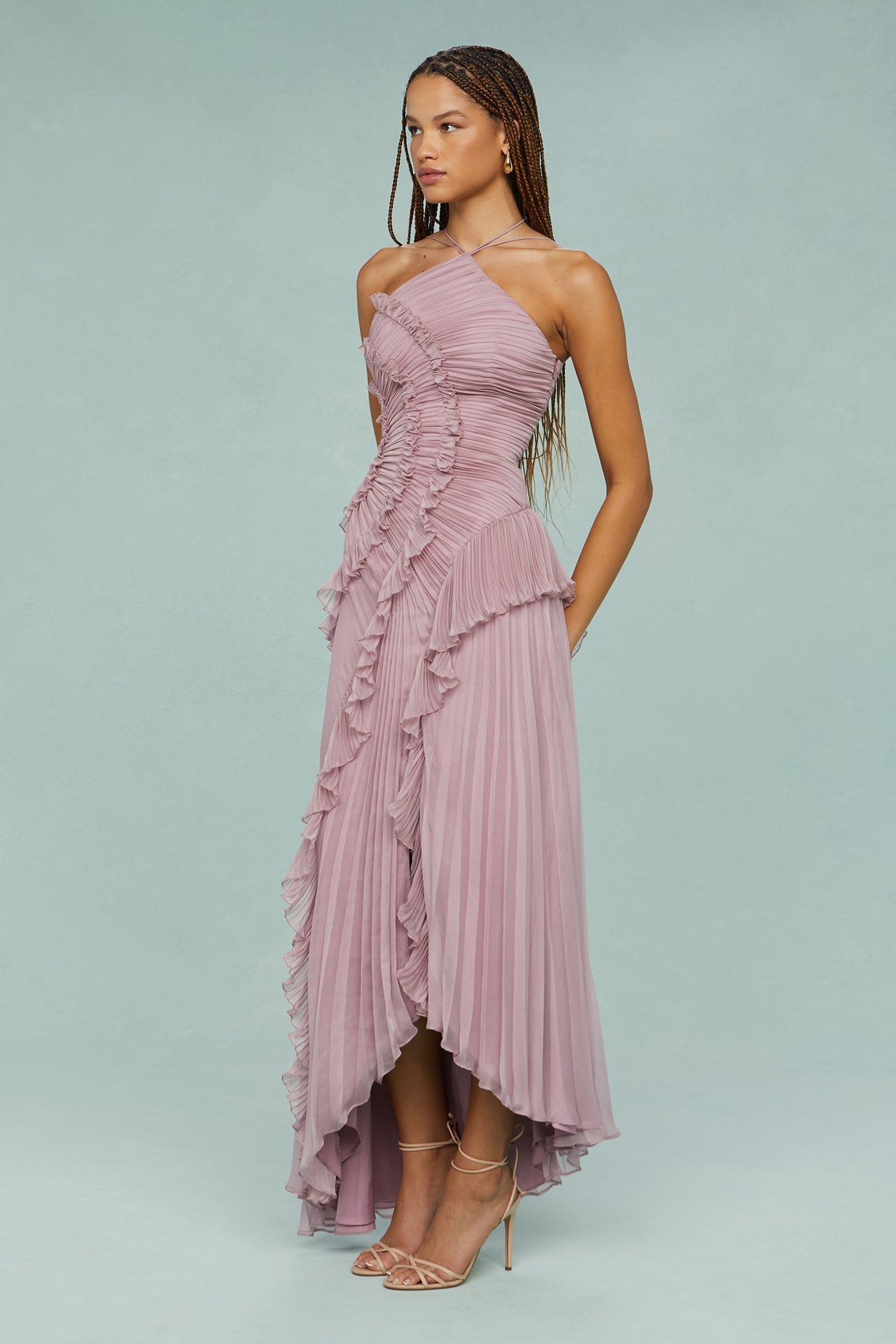 Vespera | Halter Pleated Formal Maxi Dress