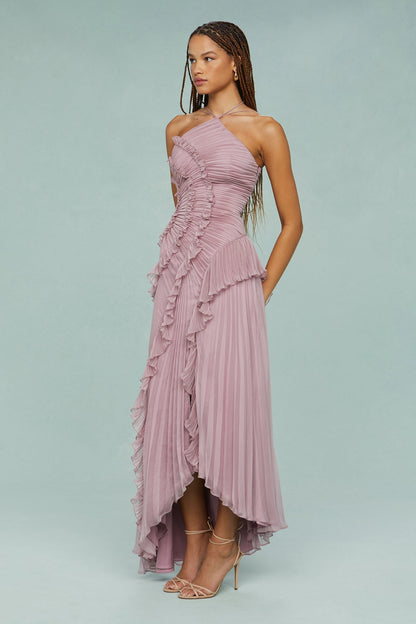 Vespera | Halter Pleated Formal Maxi Dress