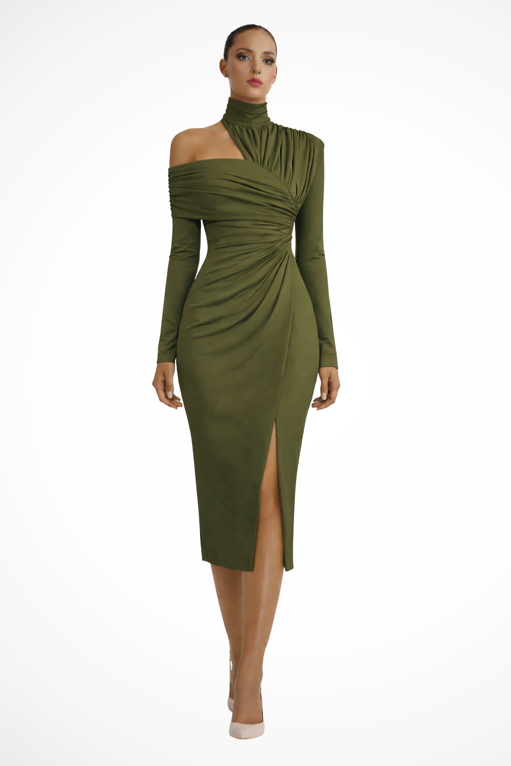 Thalia | One Shoulder Draped Midi Dress