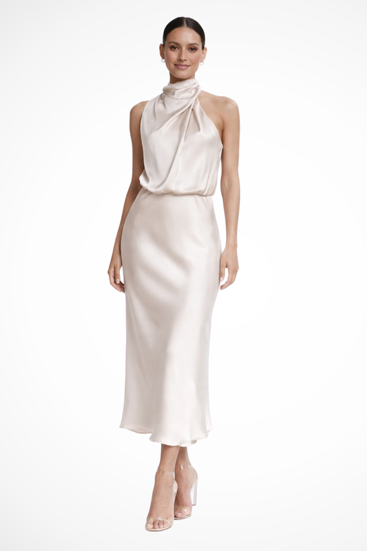 Amelina | Satin Halter Midi Dress