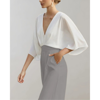 Vivienne | Draped Sleeve Wide Leg Jumpsuit