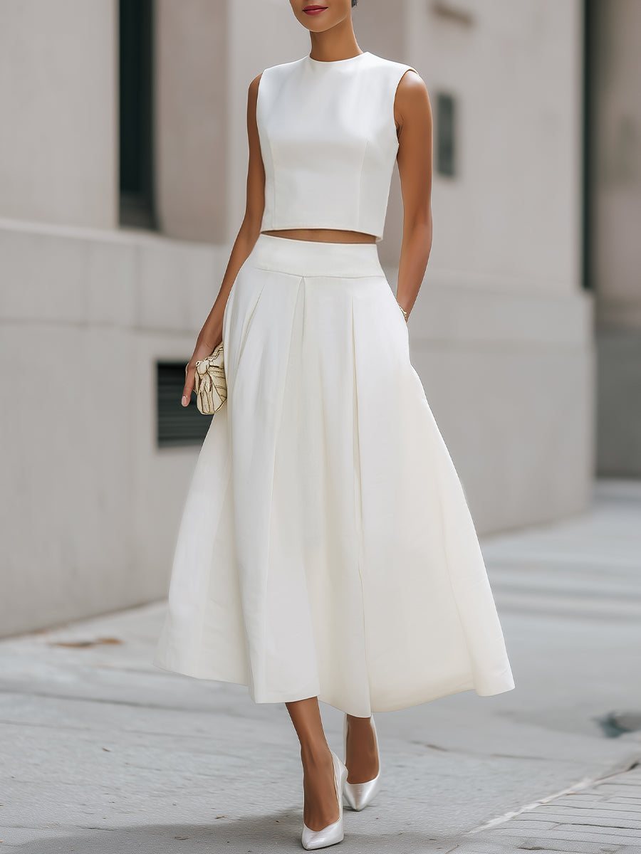 Celeste | Cropped Top & Pleated Midi Skirt Set