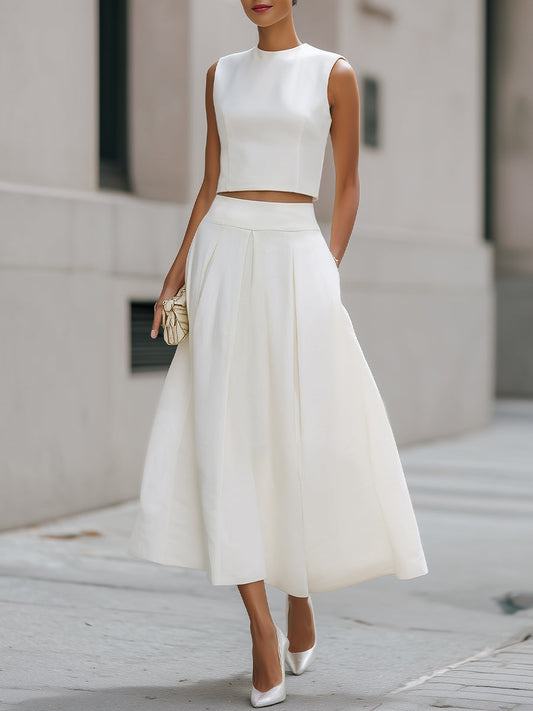 Celeste | Cropped Top & Pleated Midi Skirt Set