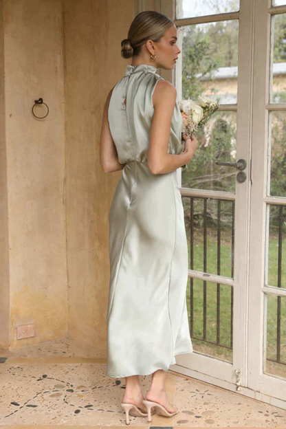 Amelina | Satin Halter Midi Dress