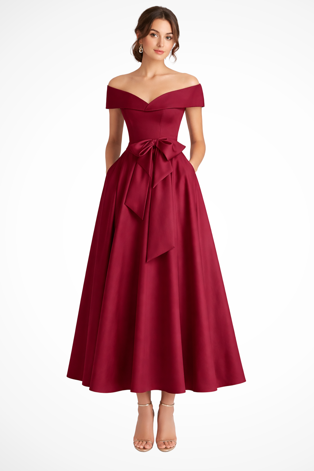 Delphine | Off Shoulder Bow Midi Dress