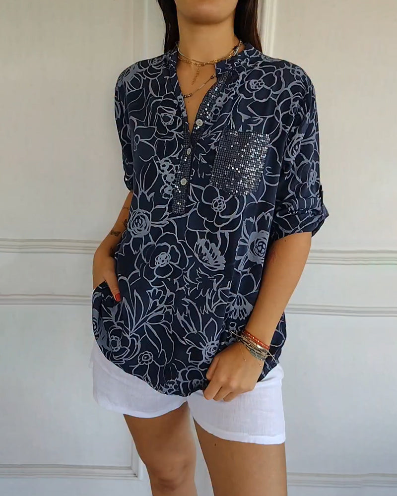 Bellina | Floral Print Blouse With Rolled Sleeves
