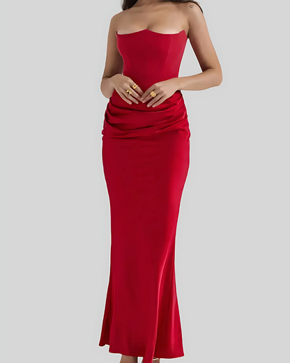 Estée | Strapless Draped Wedding Guest Maxi Dress