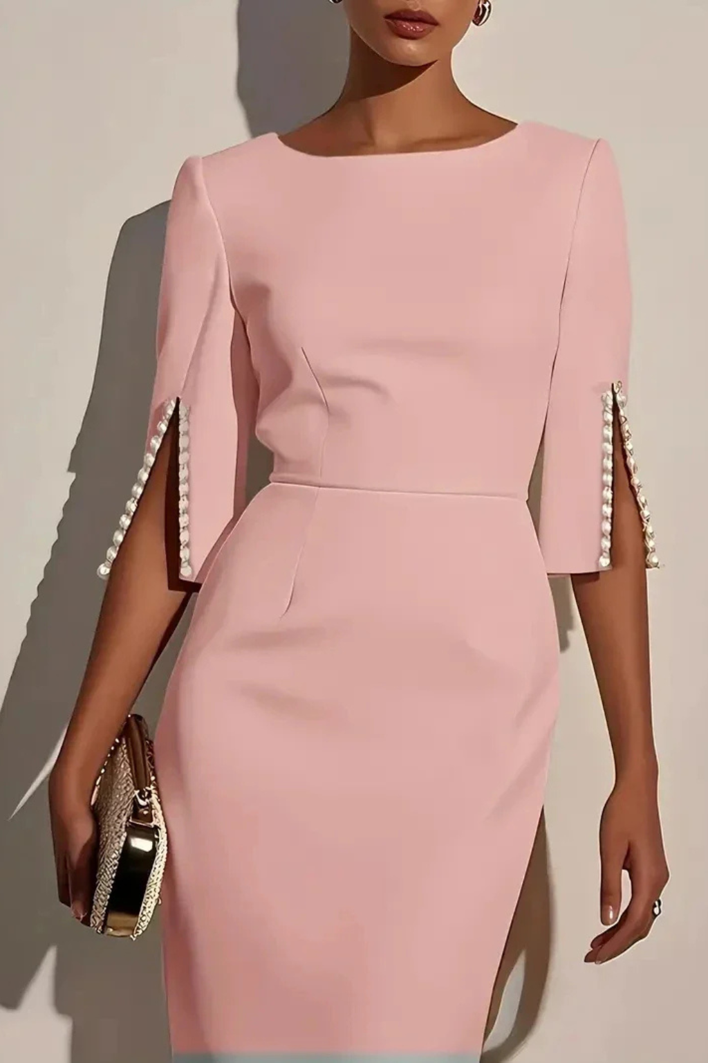 Odette | Beaded Sleeve Fitted Midi Dress