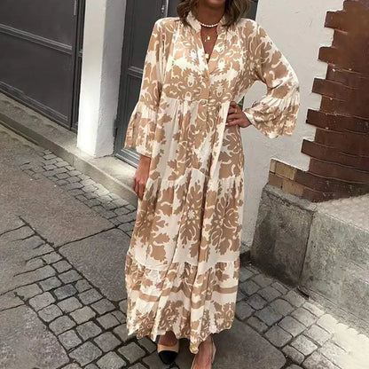 Elise | Boho Printed Draped Maxi Dress