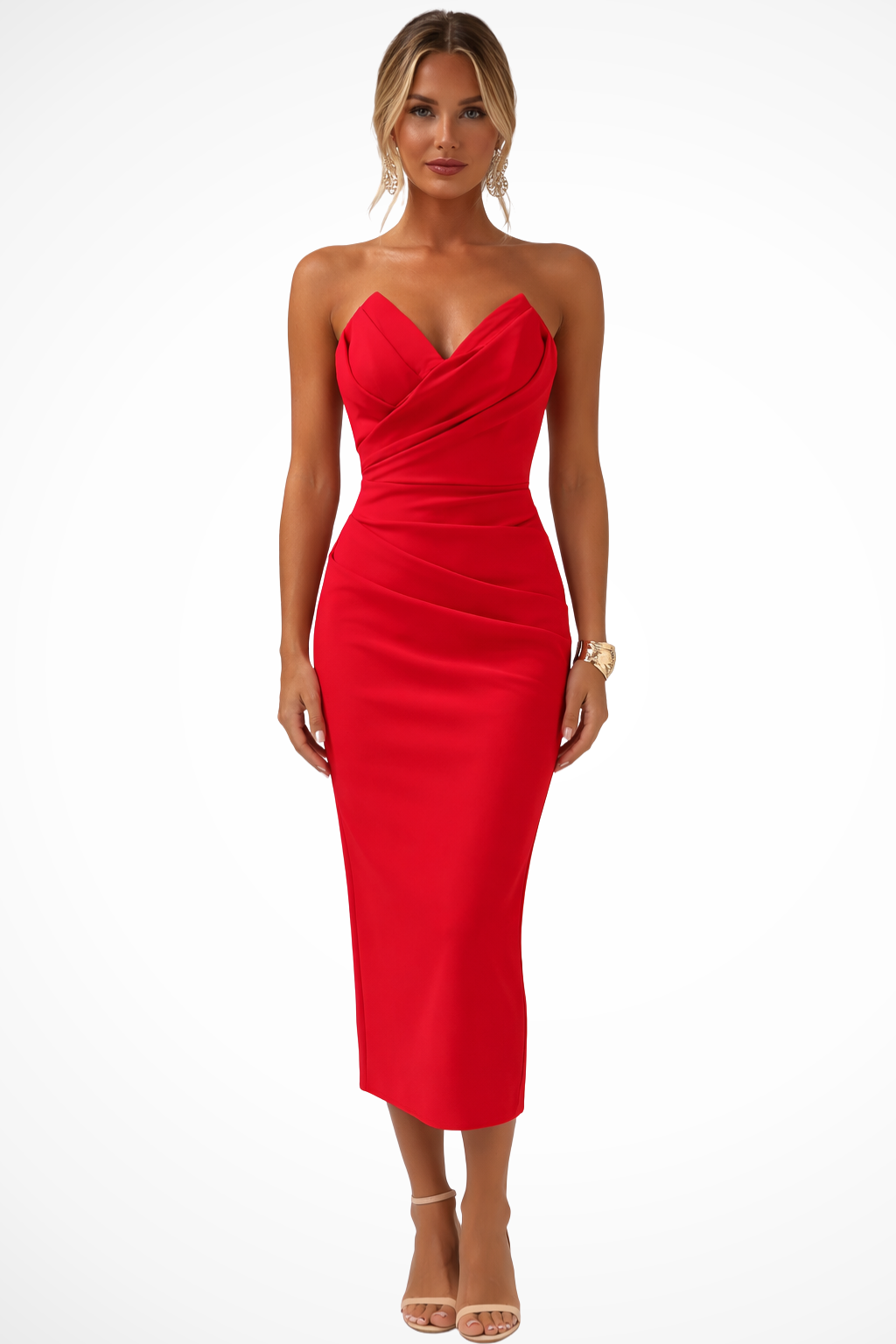 Lucia | Strapless Ruched Midi Dress