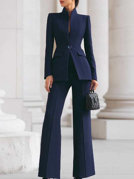 Bérénice | Stand Collar Blazer & Wide-Leg Pants Suit