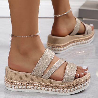 Cosima | Champagne Glitter Flat Sandals