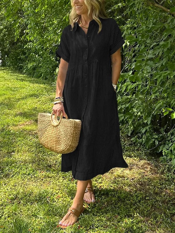 Adrienne | Striped Button-Up Midi Dress