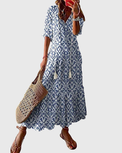 Amalia | Boho V Neck Maxi Dress
