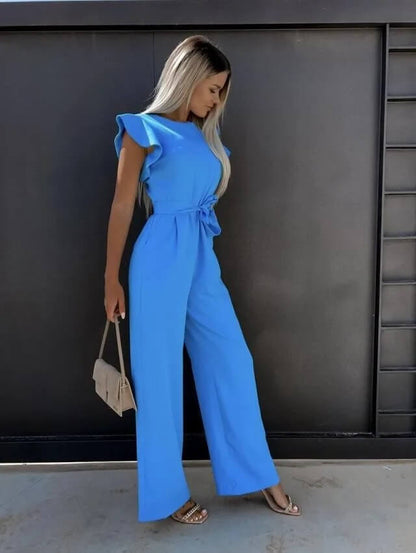 Evelina | Belted Flutter Sleeve Jumpsuit