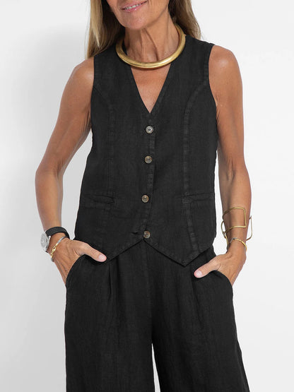 Vera | Buttoned Vest and Wide-Leg Trouser Set