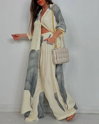 Calista | Collared Shirt & Wide-Leg Pants Set