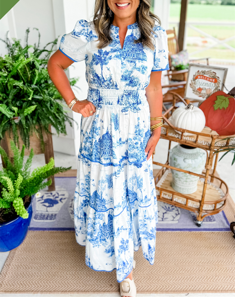 Elviana | Toile Smocked Maxi Dress