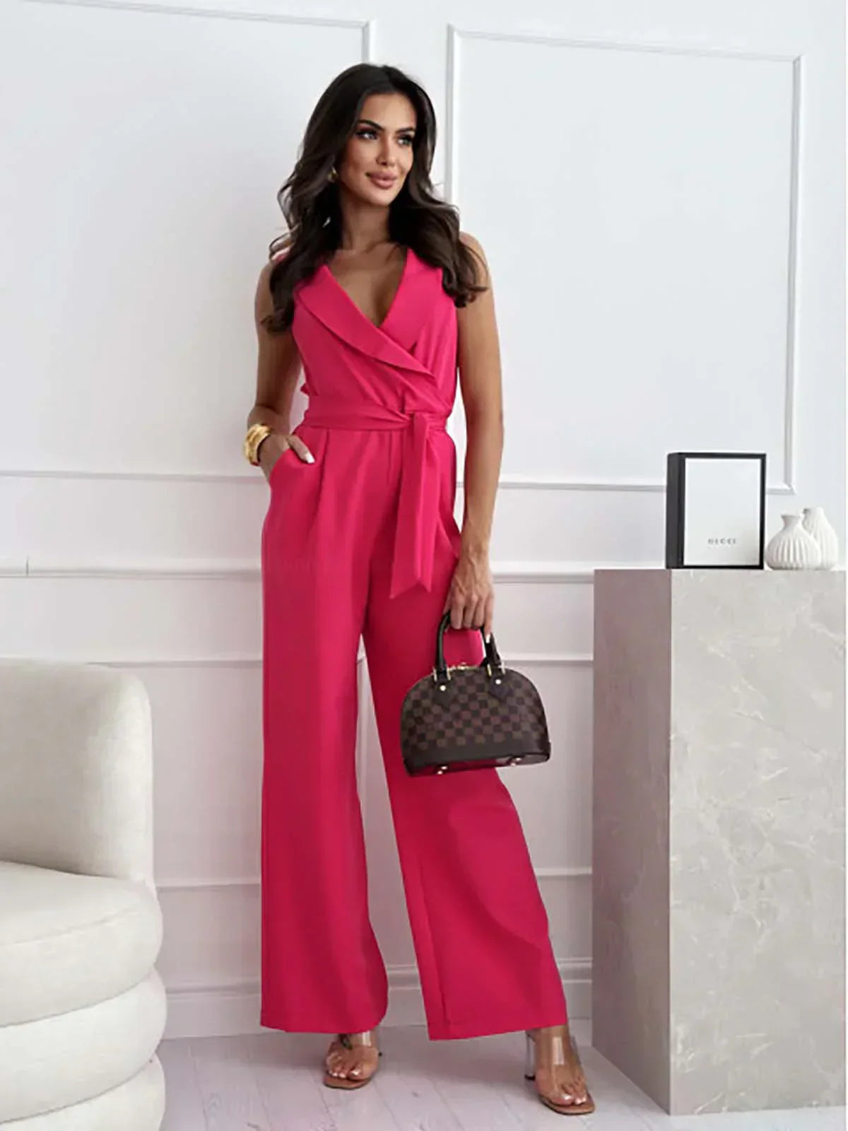 Renata | Belted Wrap Neck Jumpsuit